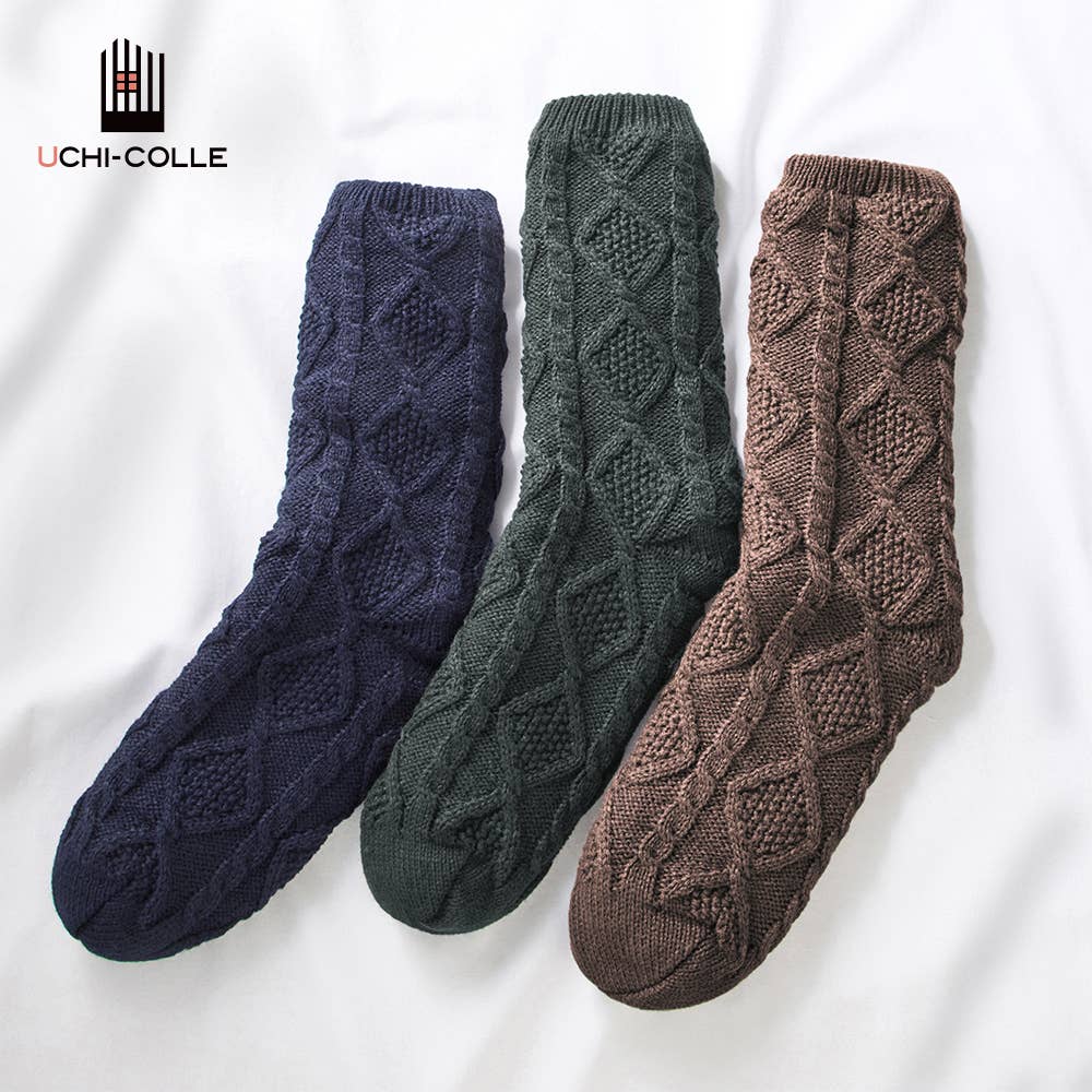 【極厚・内側ボア】ルームソックス クルー丈 ケーブル柄【くつしたの日対象】